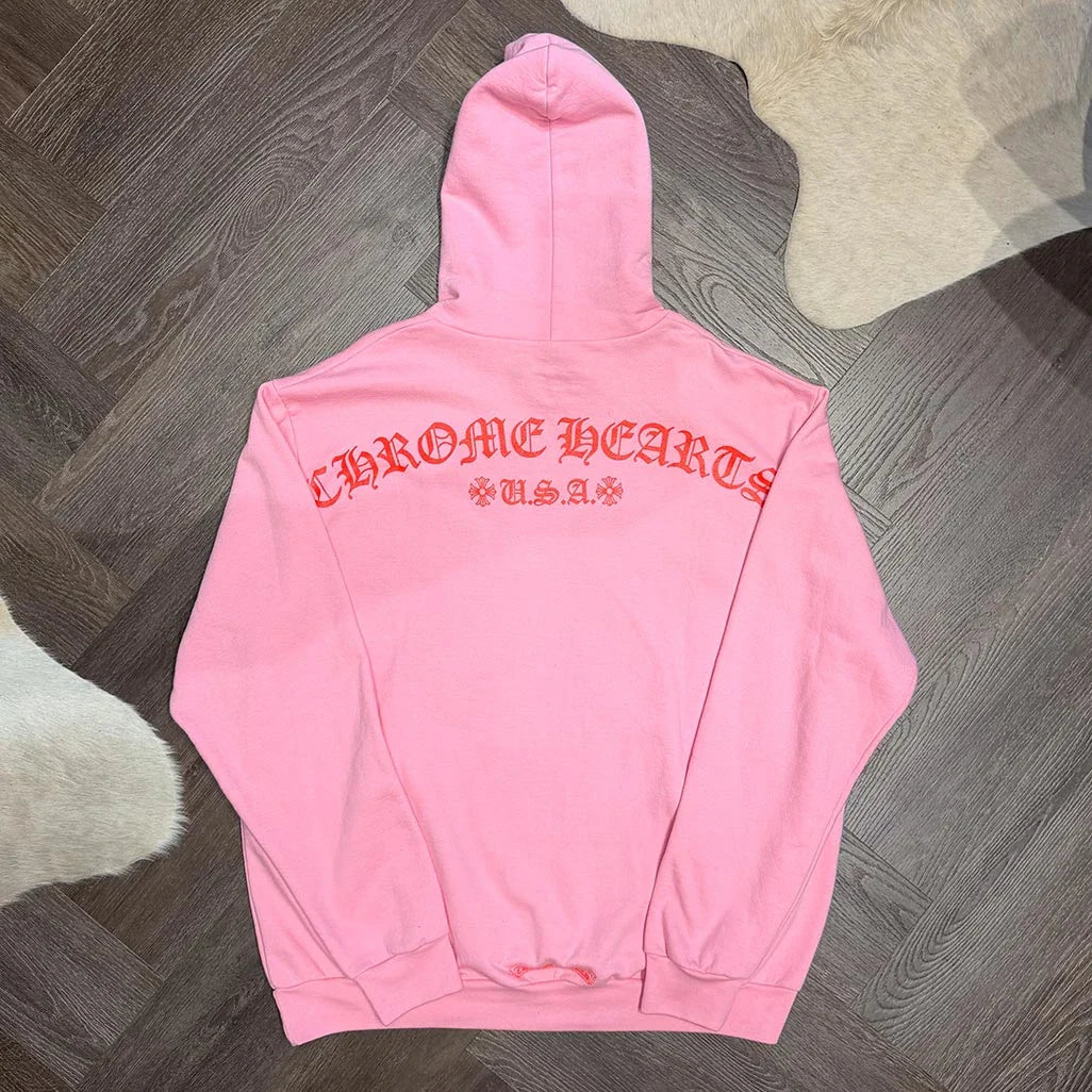 Chrome Hearts Scroll Logo Pink Hoodie
