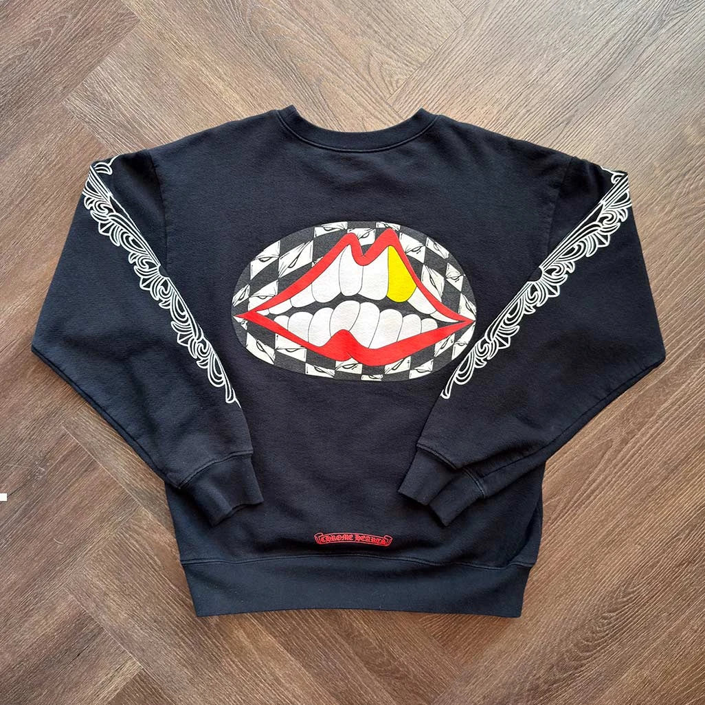 Chrome Hearts Matty Boy Chomper Lip Floral Black Sweatshirt