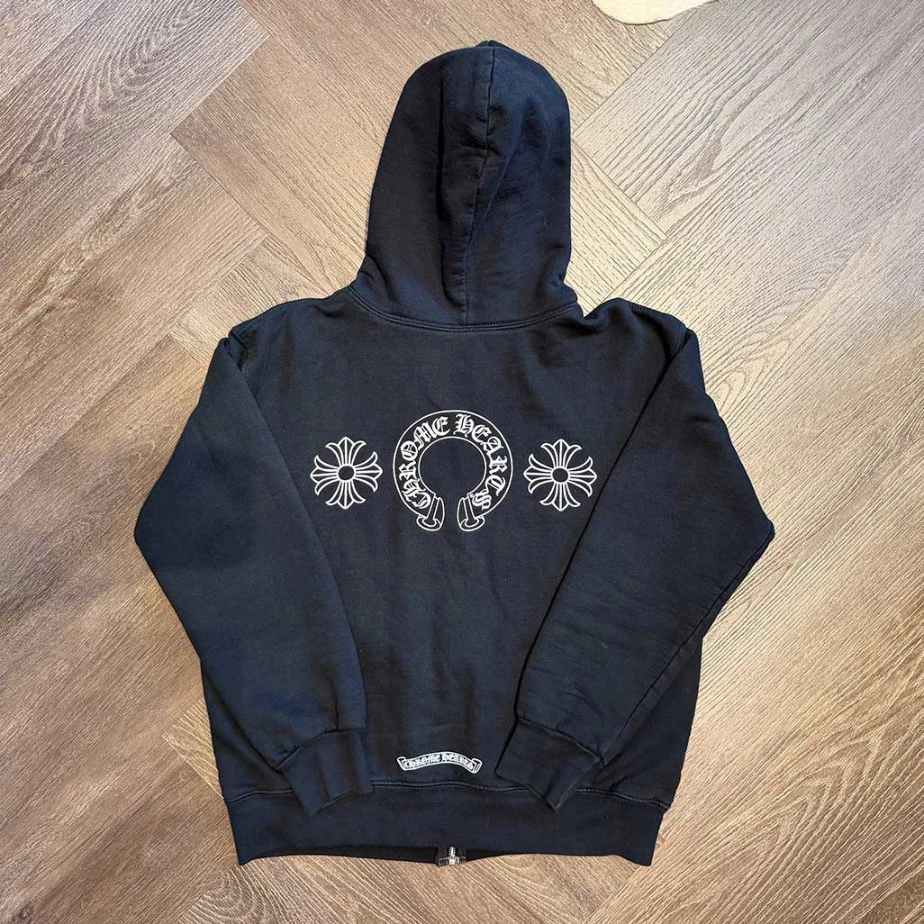 Chrome Hearts Horseshoe Logo Zip Up Hoodie Black/White