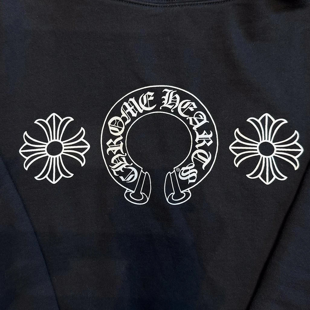 Chrome Hearts Horseshoe Logo Zip Up Hoodie Black/White