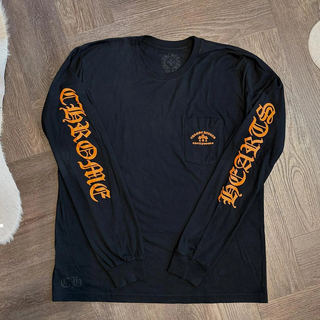 Chrome Hearts Triple Patch Black Orange Long Sleeve T-Shirt