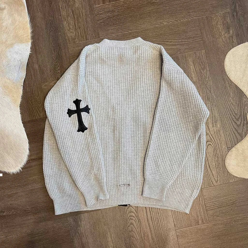 Chrome Hearts Grey Patch Knit Buttom Cardigan