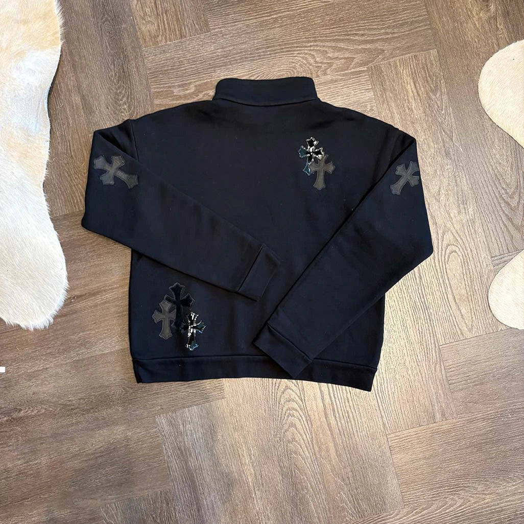 Chrome Hearts 1/4 Zip Triple Patch Black Jumper
