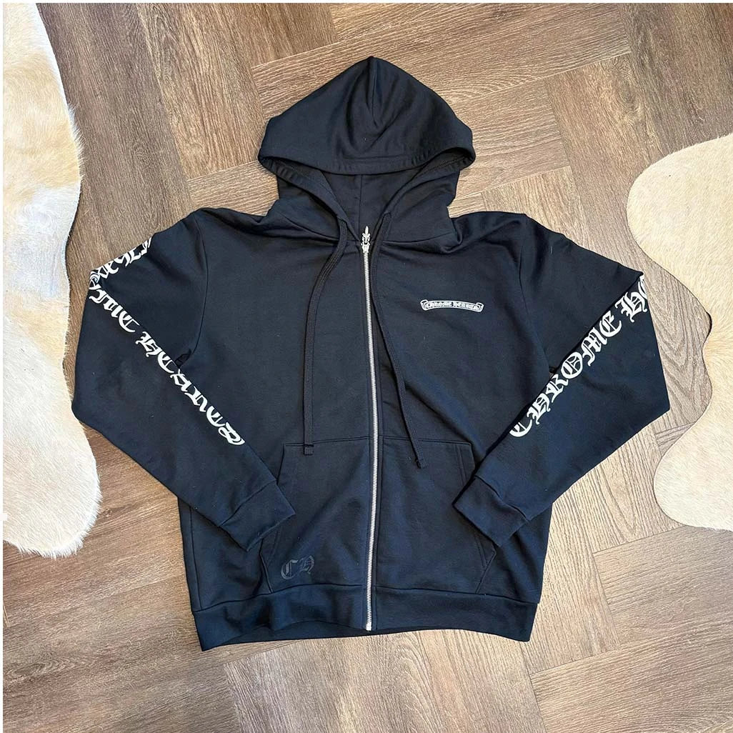 Chrome Hearts Black White Scroll Zip Up Hoodie
