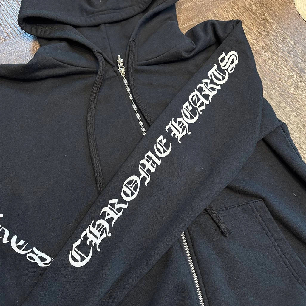 Chrome Hearts Black White Scroll Zip Up Hoodie