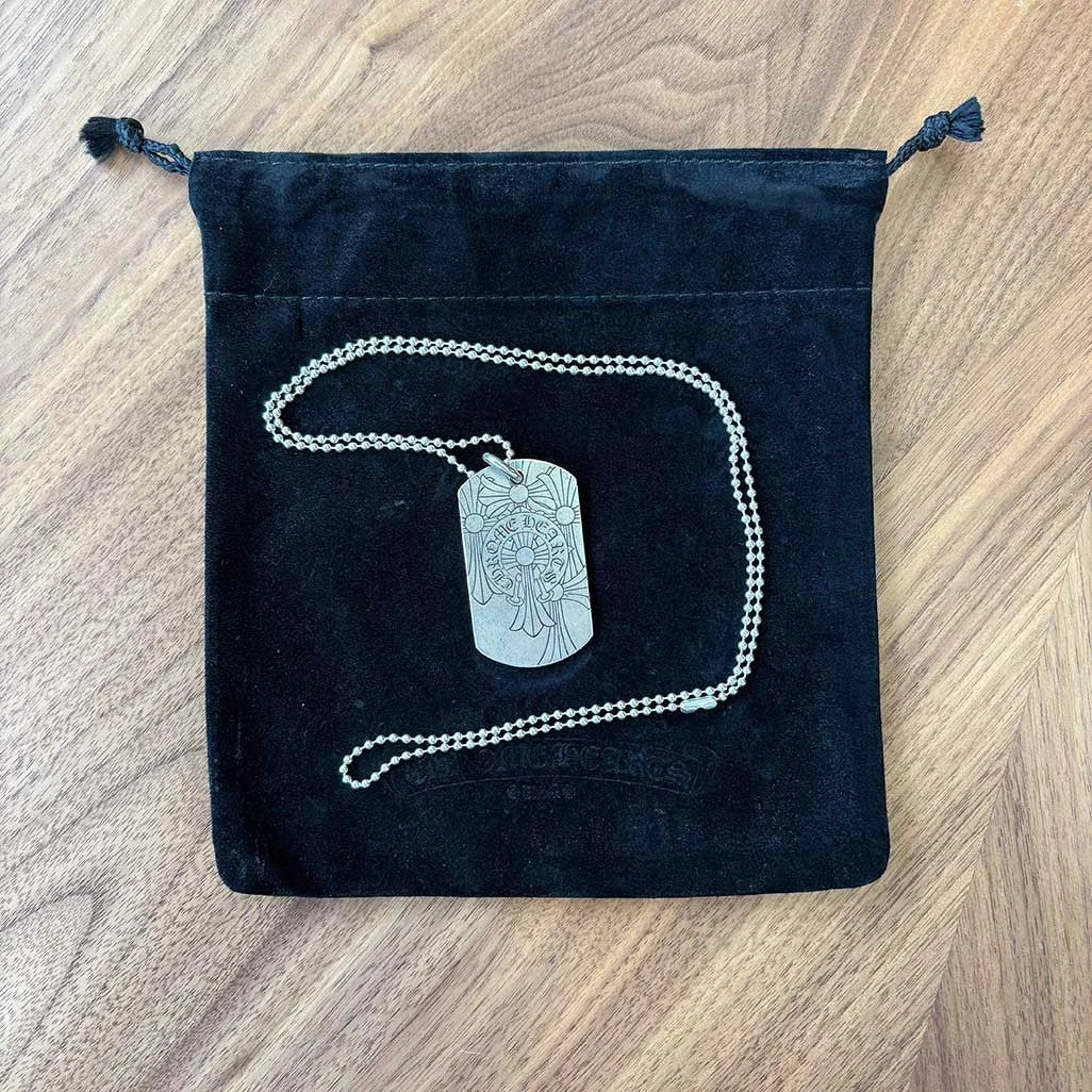 Chrome Hearts sterling silver dog tag pendant necklace
