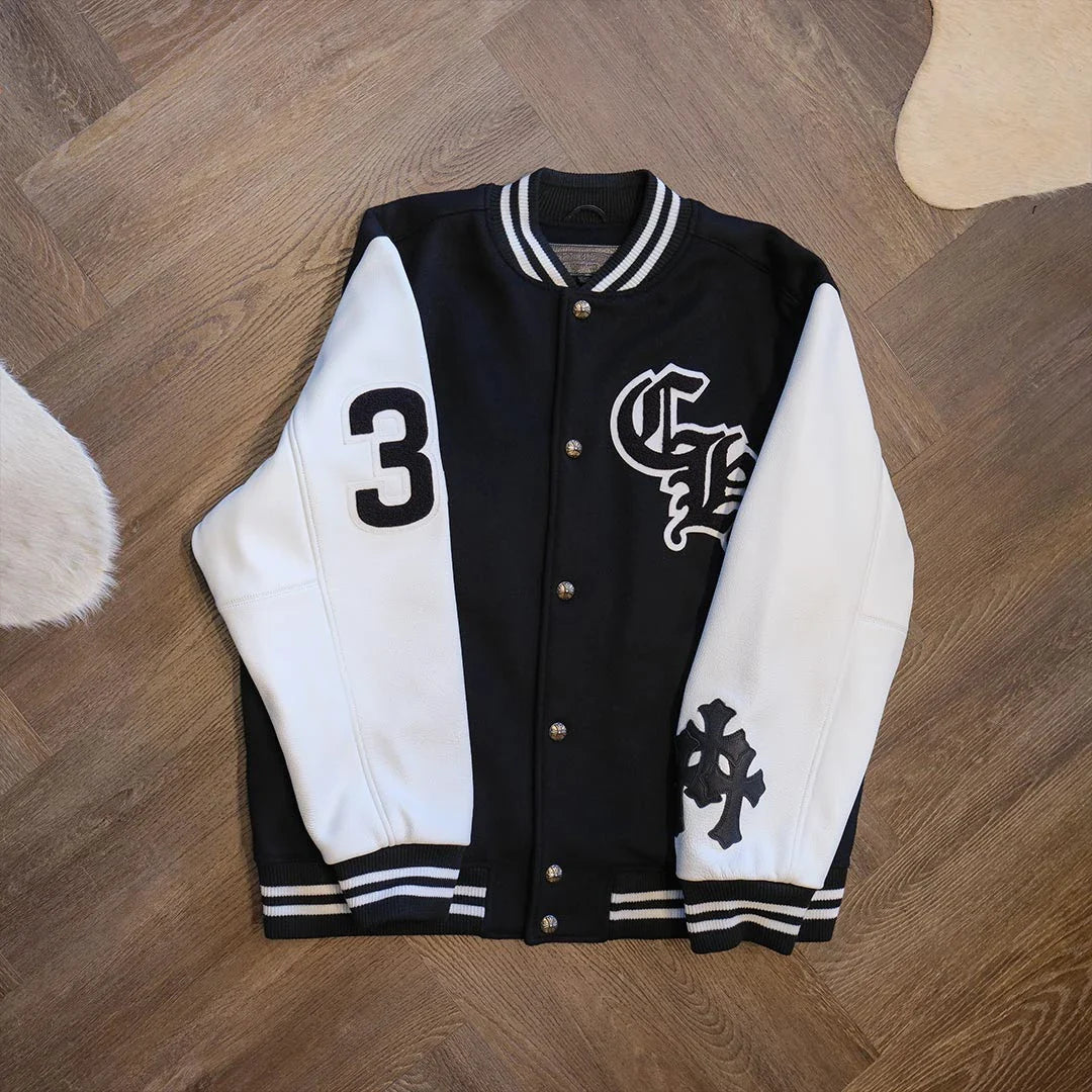 Chrome Hearts Eagle Patch Letterman Varsity Jacket Black/White