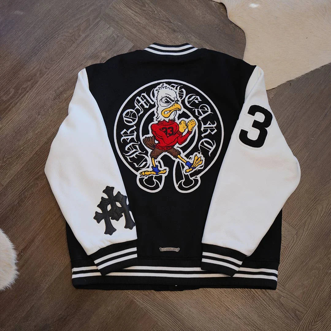 Chrome Hearts Eagle Patch Letterman Varsity Jacket Black/White
