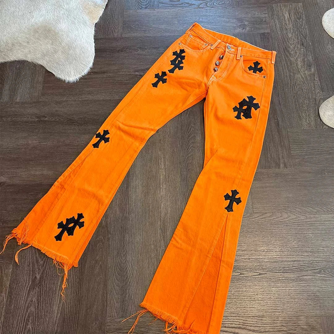Chrome Hearts Orange Black Patch Jeans