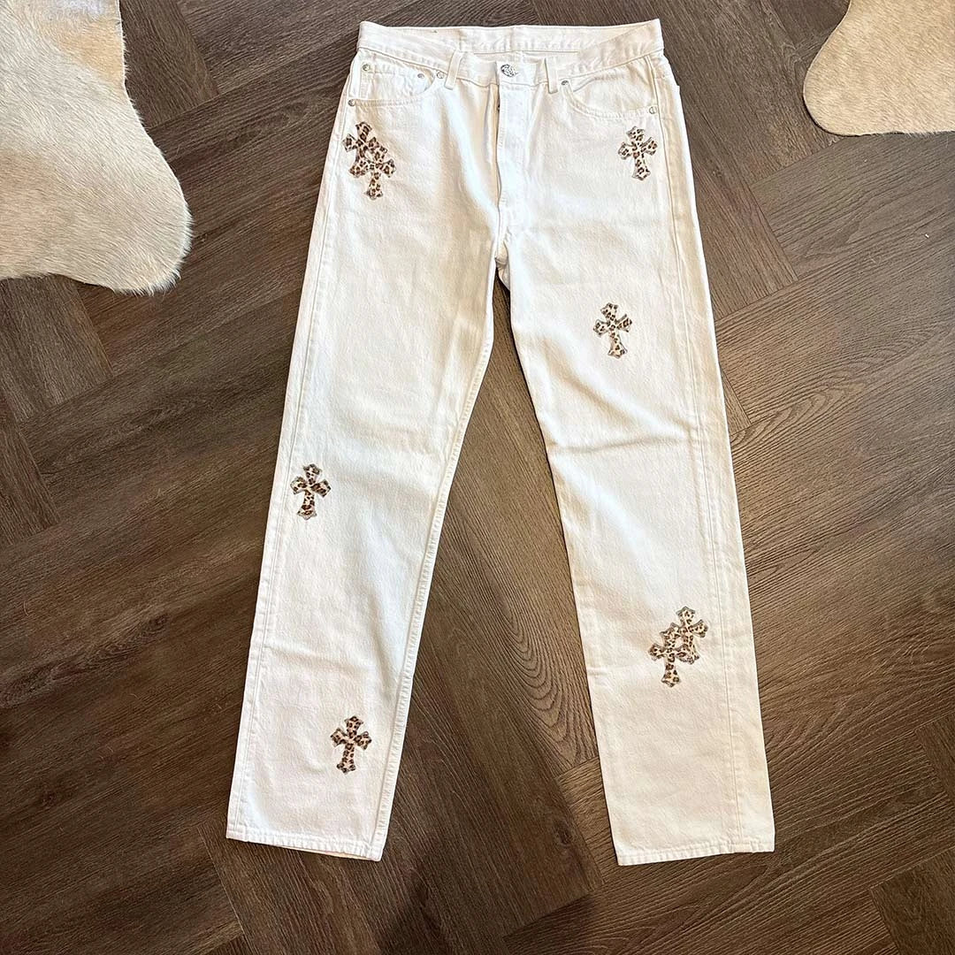 Chrome Hearts White Leopard Patch Denim Jeans