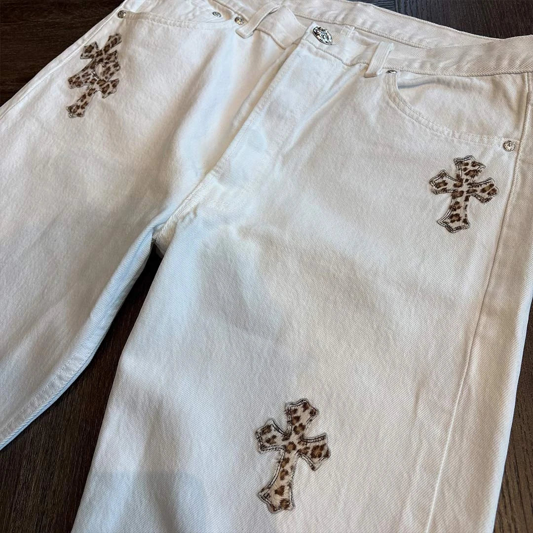 Chrome Hearts White Leopard Patch Denim Jeans
