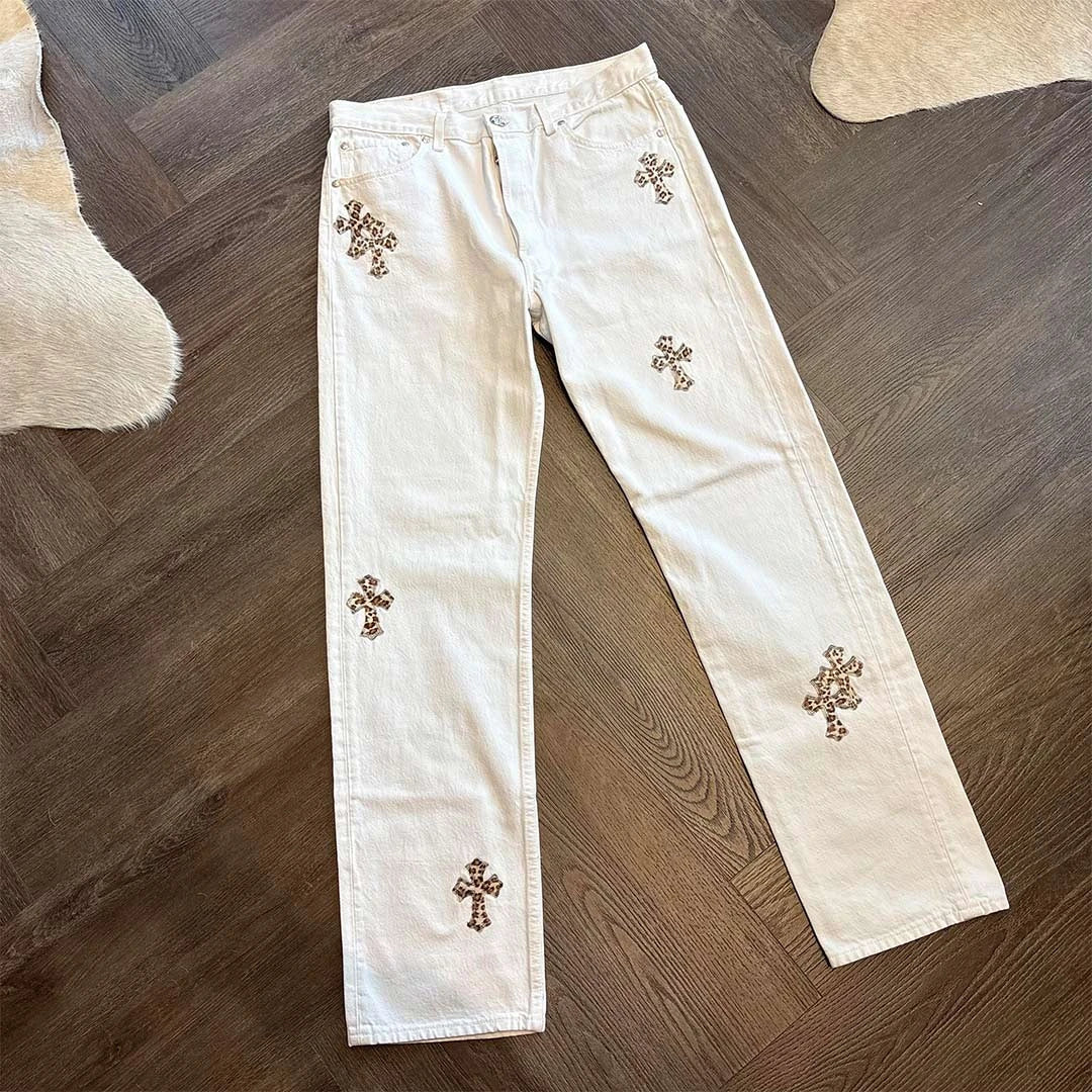 Chrome Hearts White Leopard Patch Denim Jeans