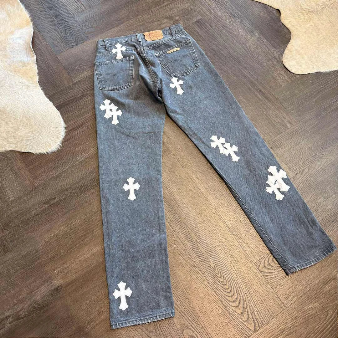 Chrome Hearts Grey White 20 Patch Jeans