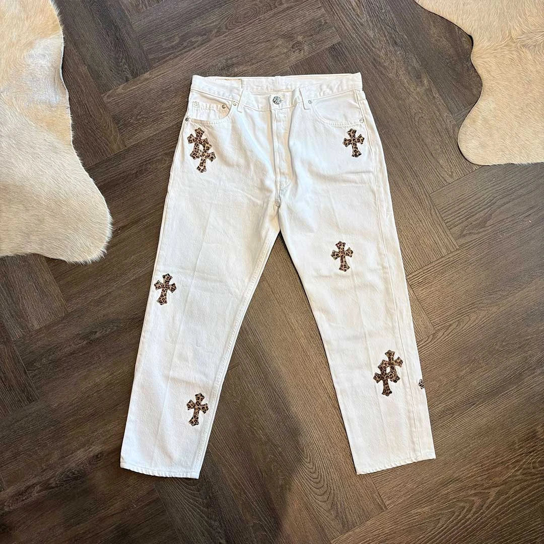 Chrome Hearts White Leopard Jeans 16 Patches