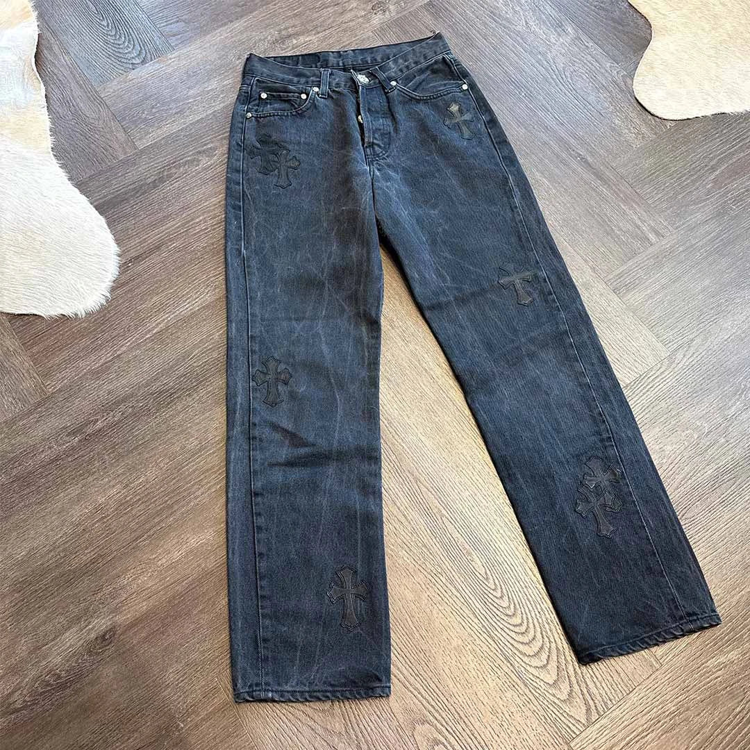 Chrome Hearts Grey Black Jeans 14 Patches