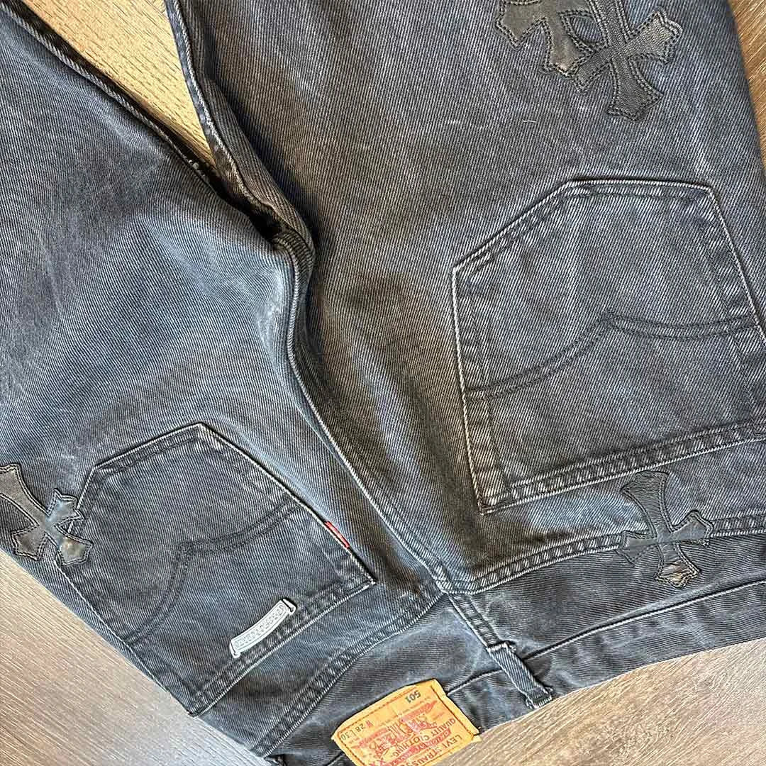 Chrome Hearts Grey Black Jeans 14 Patches