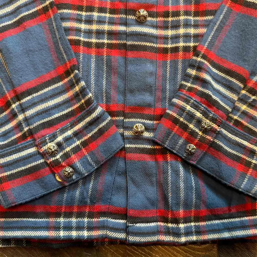 Blue Red White Chrome Hearts flannel shirt detail