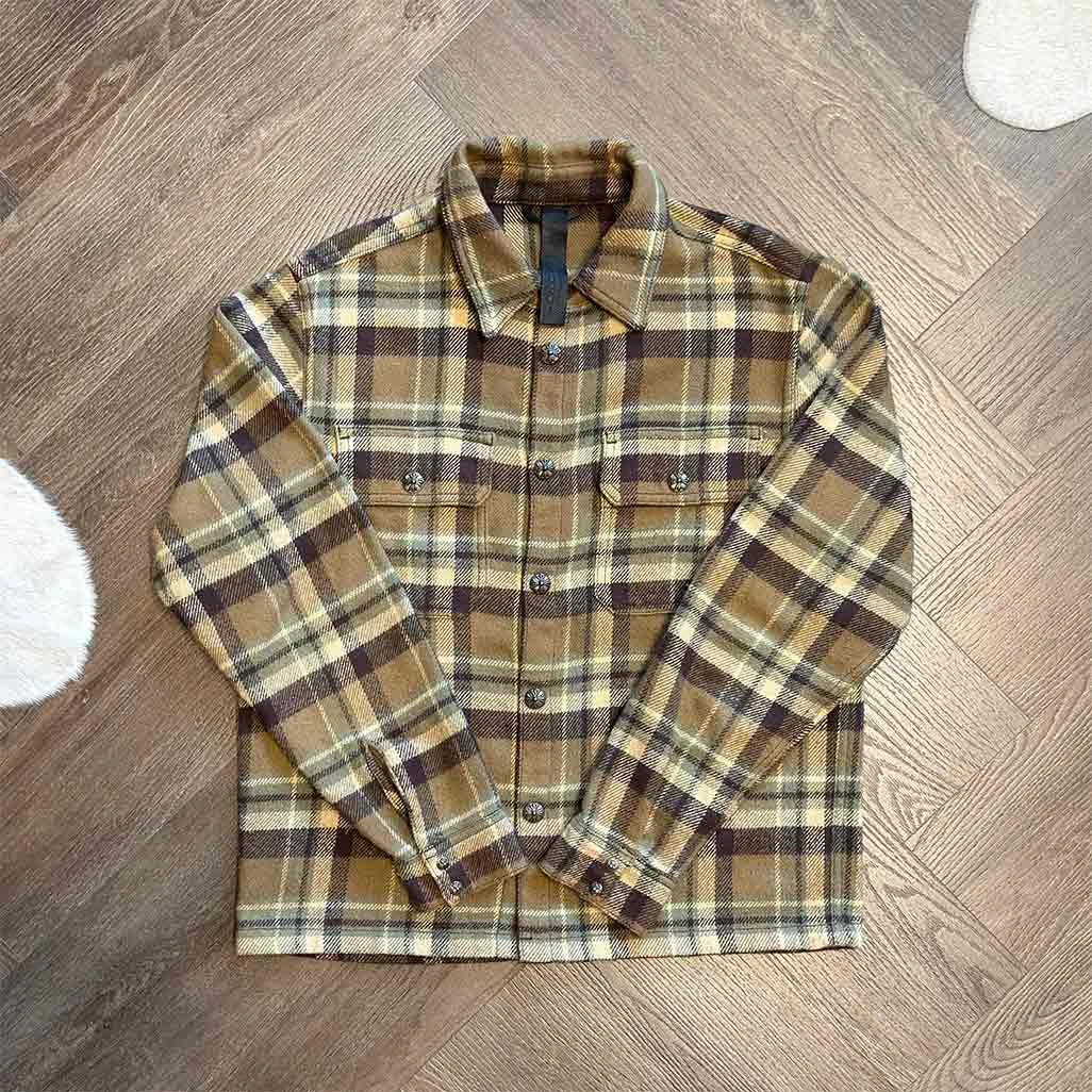 Chrome Hearts Wool Checked Overshirt Khaki