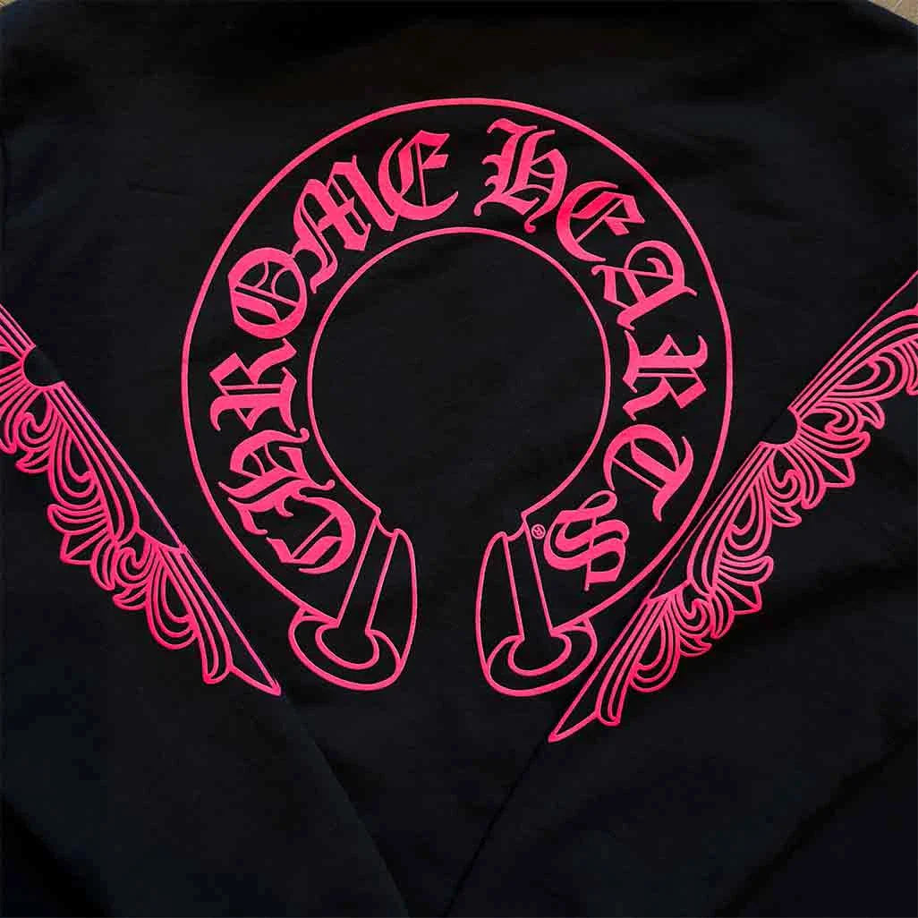 Chrome Hearts Floral Horseshoe Zip-Up Hoodie Black Hot Pink