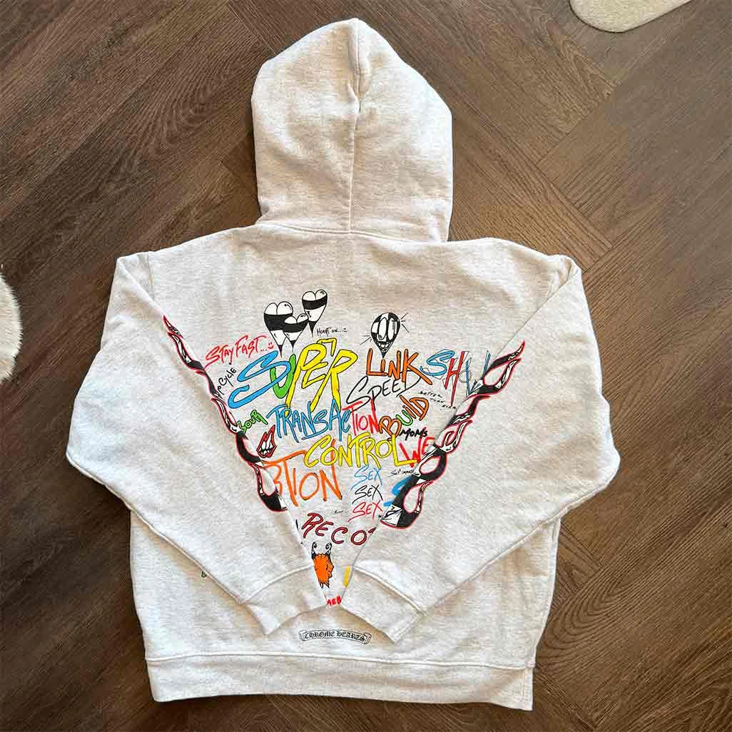 Chrome Hearts Matty Boy Flames Grey Pullover Hoodie