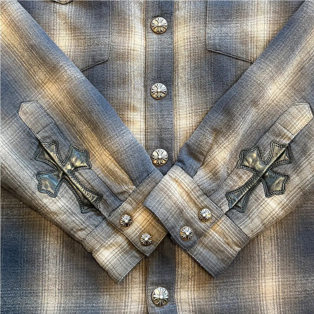 Chrome Hearts Navy Plaid Padded Flannel Jacket