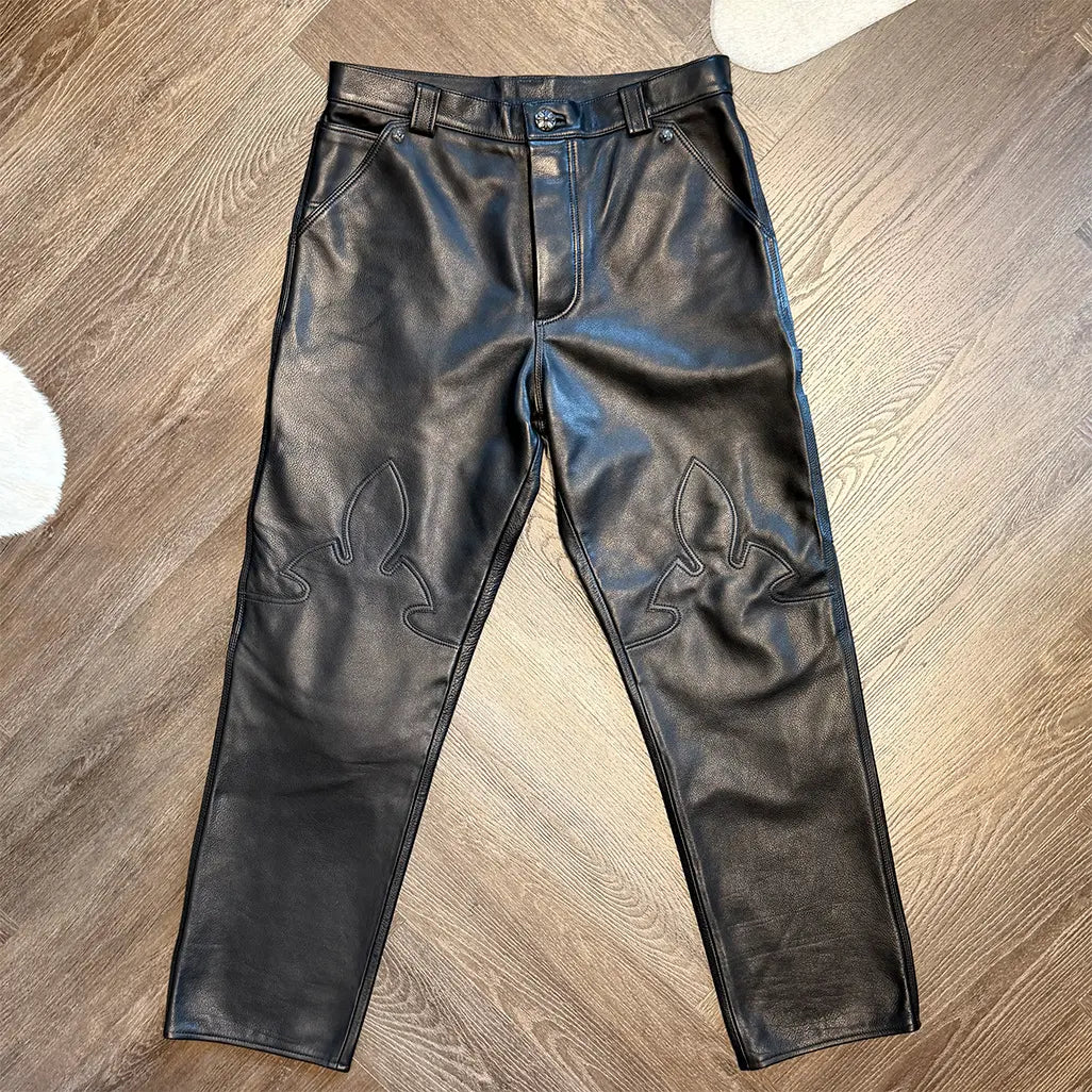 Chrome Hearts Fleur Knee Leather Carpenter Pants 'Black'