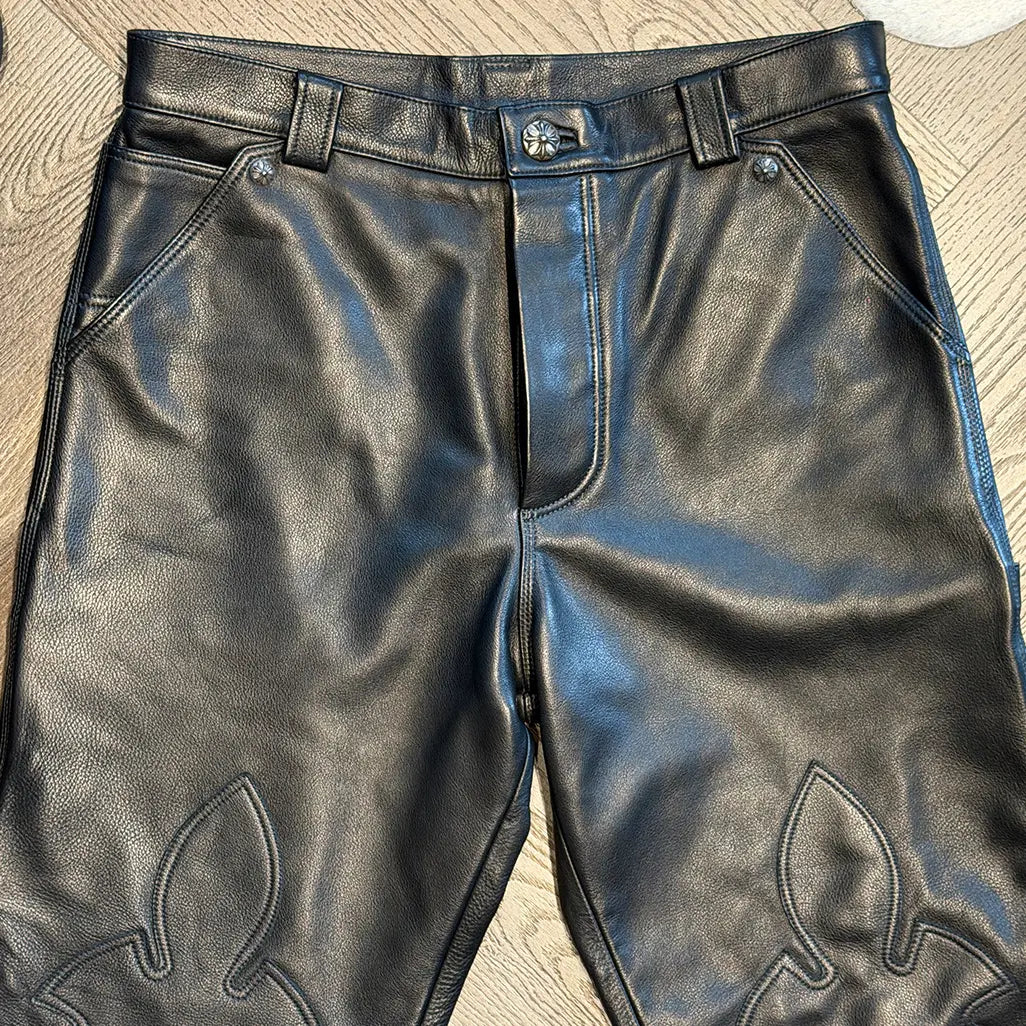 Chrome Hearts Fleur Knee Leather Carpenter Pants 'Black'