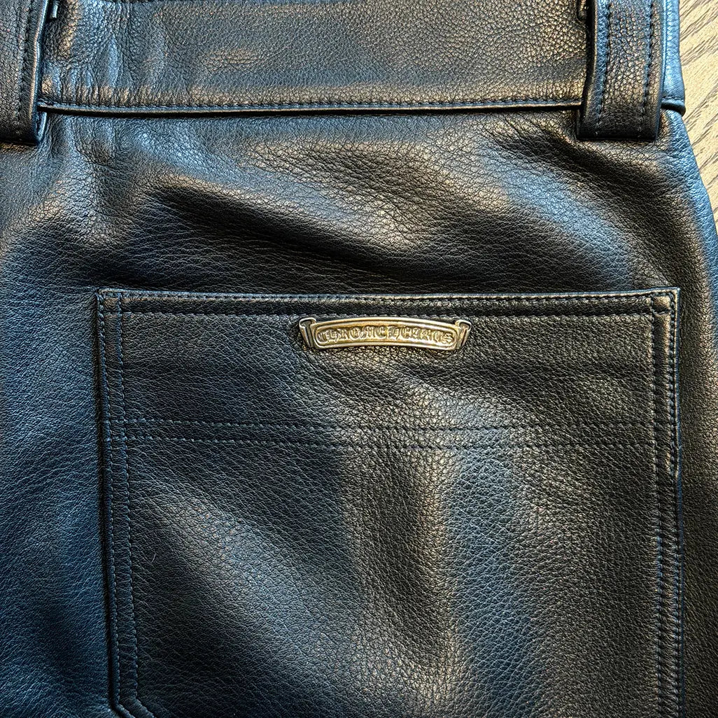 Chrome Hearts Fleur Knee Leather Carpenter Pants 'Black'