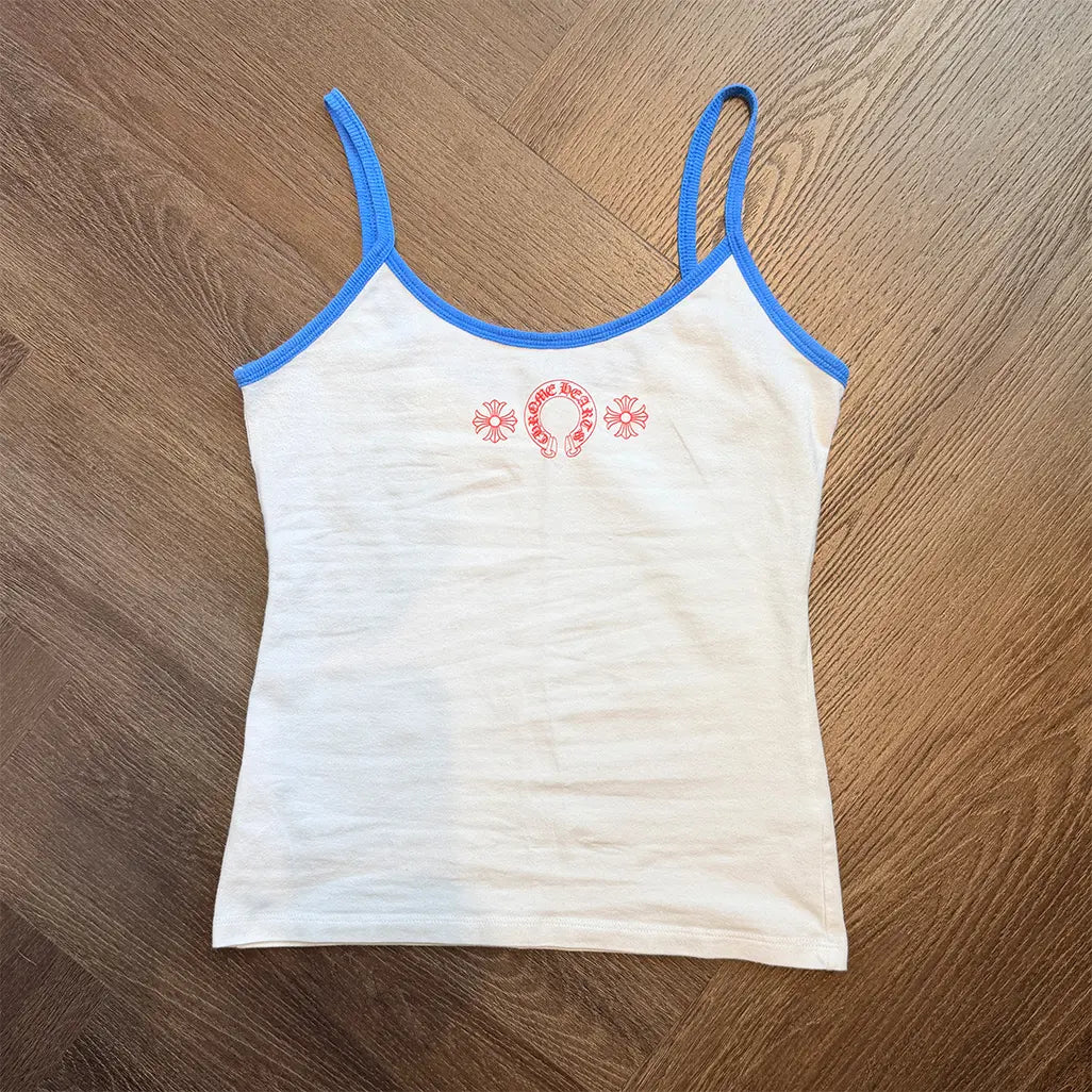 CHROME HEARTS WHITE&BLUE HORSESHOE LOGO TANK TOP