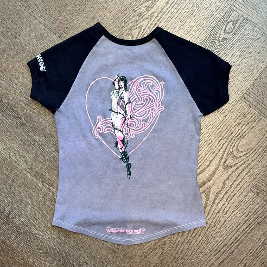 Chrome Hearts Women's Black Deadly Doll Vine Heart Cropped T-Shir