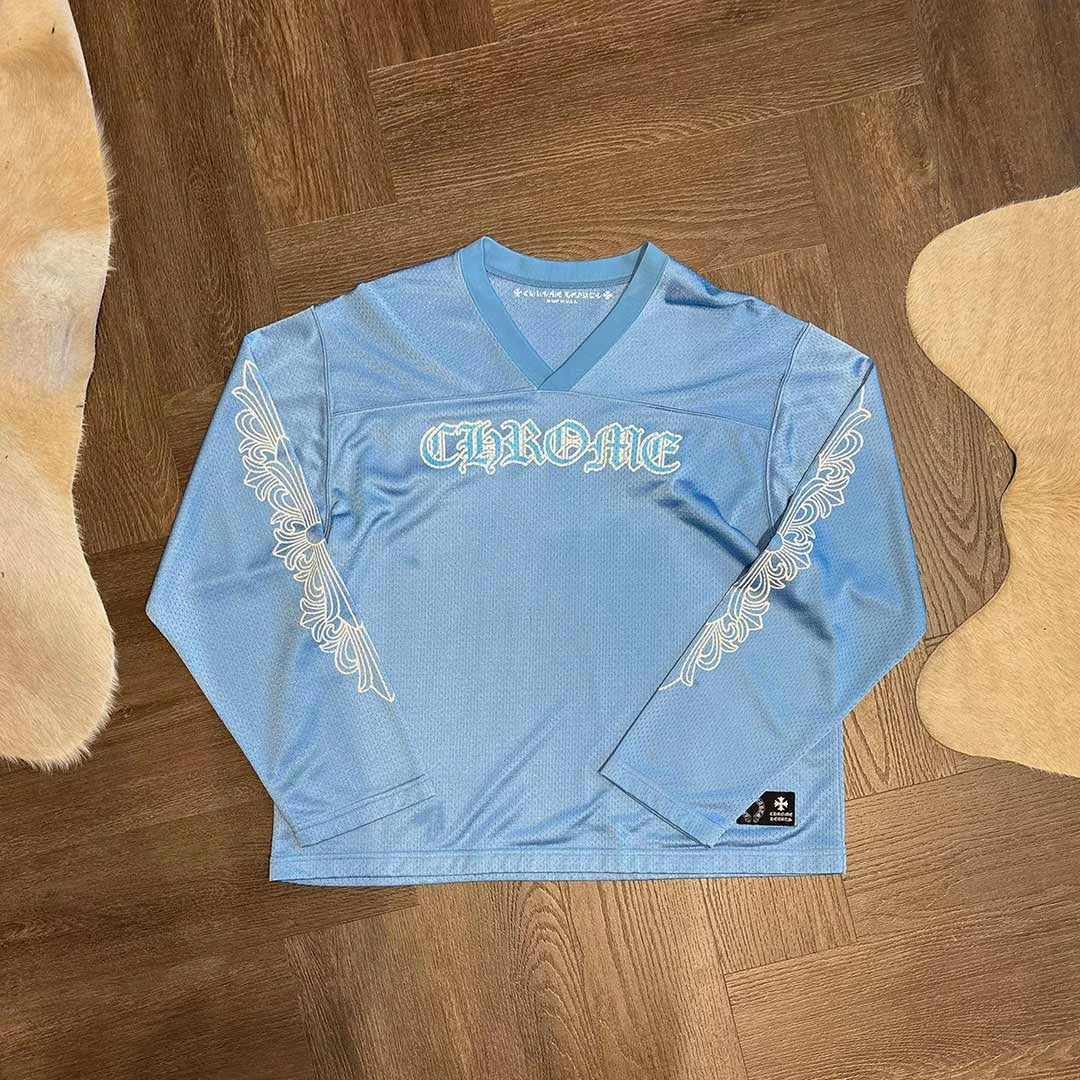ウェア CHROME HEARTS MESH WARM UP JERSEY TEE Chrome Hearts Sports Mesh Warm Up Jersey Blue