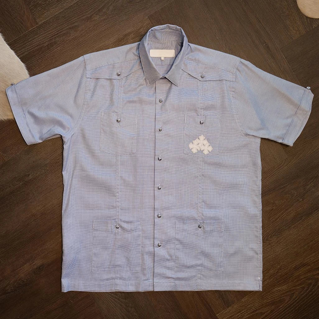 Chrome Hearts Blue Cross Patch Guayabera Short-Sleeve Shirt