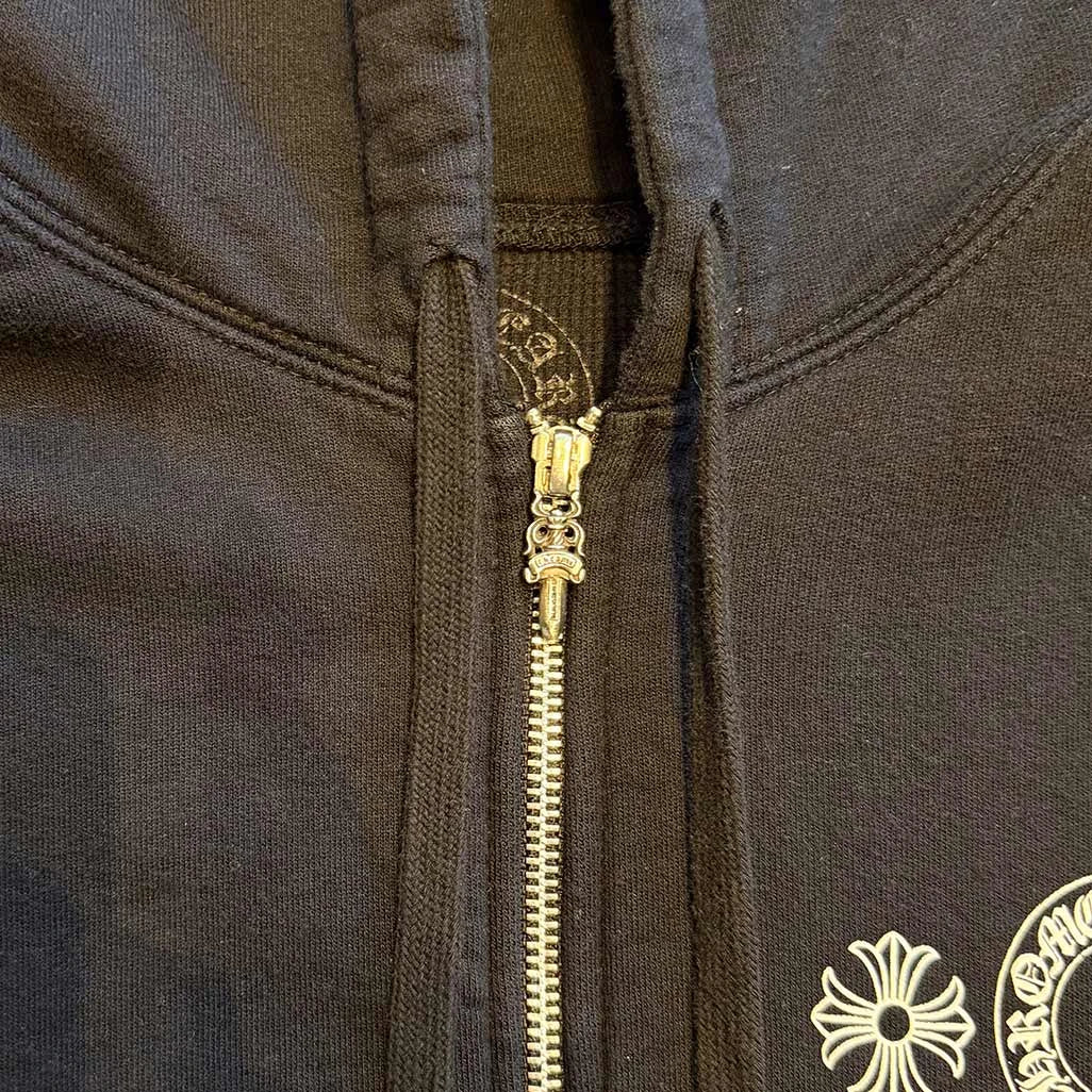 Chrome Hearts Horseshoe Logo Zip Up Hoodie Black/White