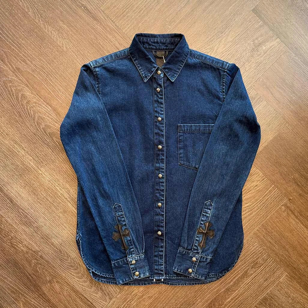 Chrome Hearts Cross Patch Denim Button Up Shirt Blue