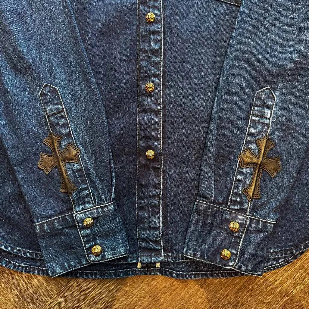 Chrome Hearts Cross Patch Denim Button Up Shirt Blue