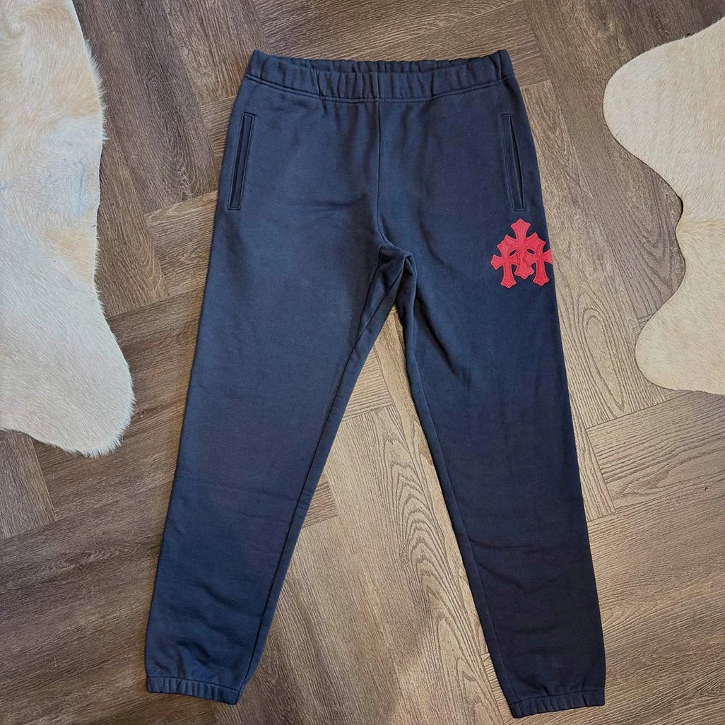Chrome Hearts Navy Red Triple Patch Sweatpants