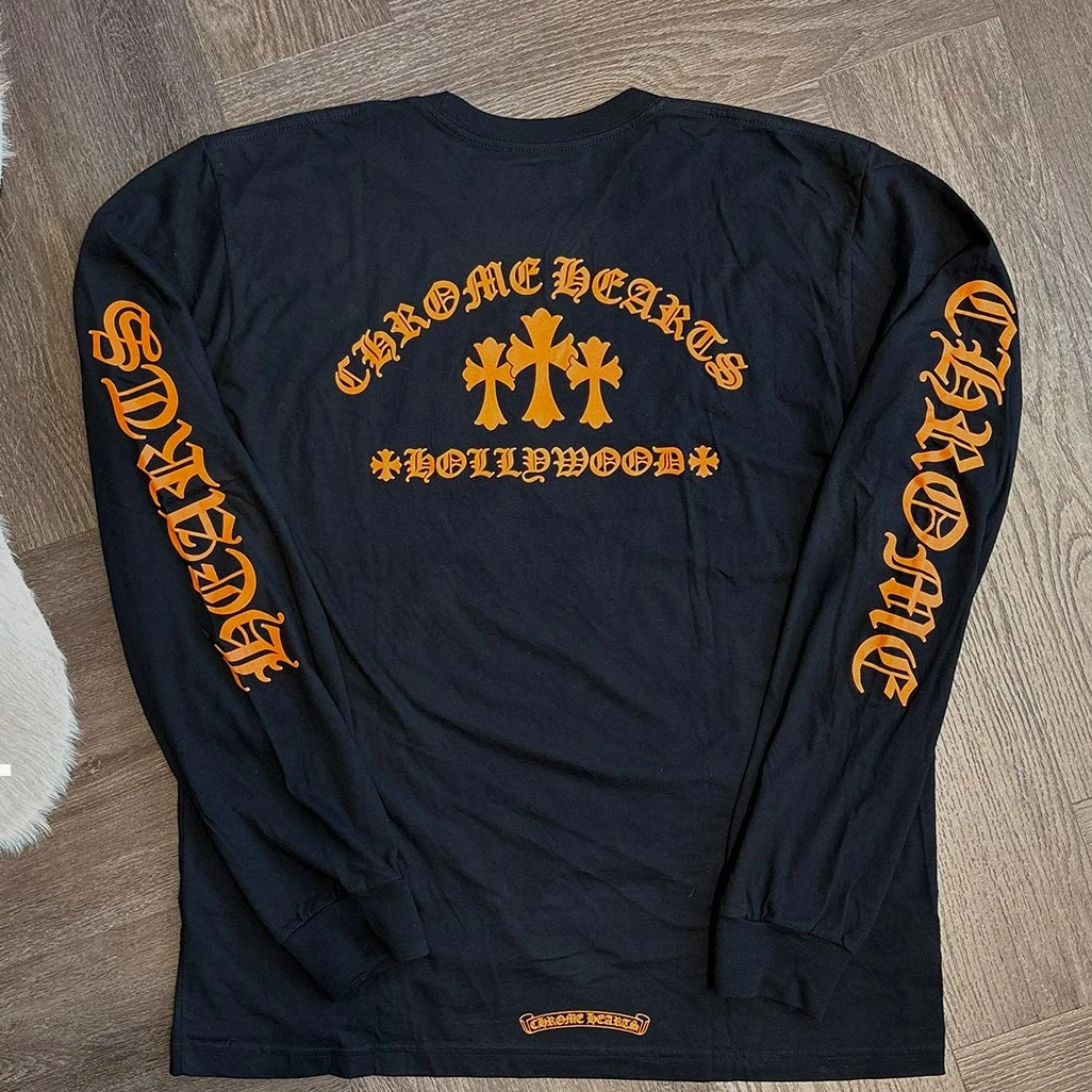 Chrome Hearts Triple Patch Black Orange Long Sleeve T-Shirt