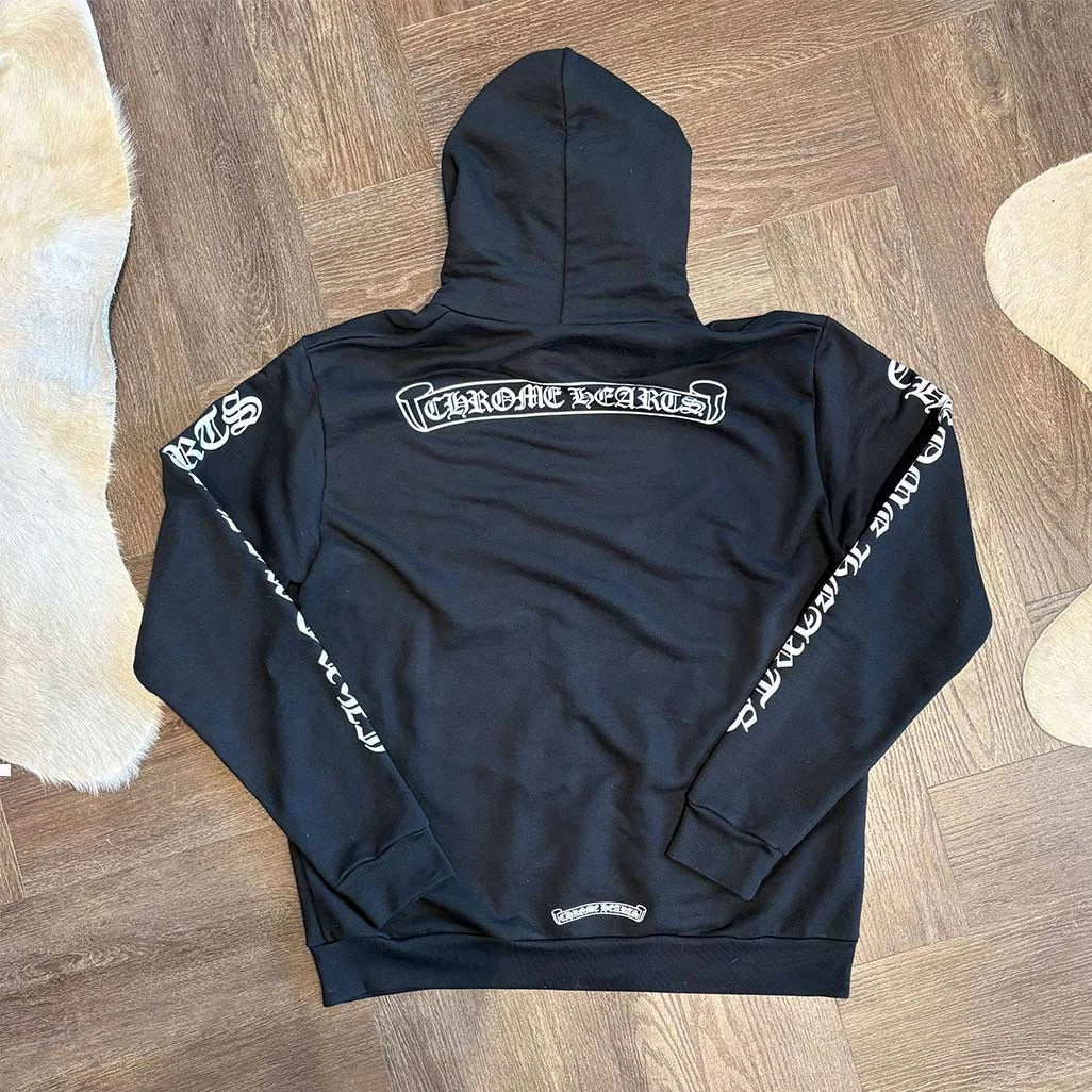 Chrome Hearts Black White Scroll Zip Up Hoodie