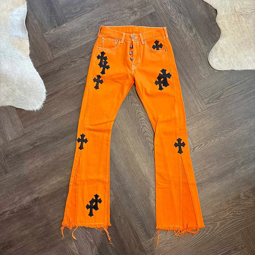Chrome Hearts Orange Black Patch Jeans