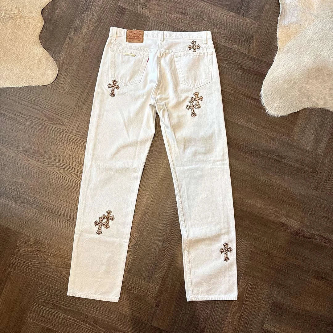 Chrome Hearts White Leopard Patch Denim Jeans