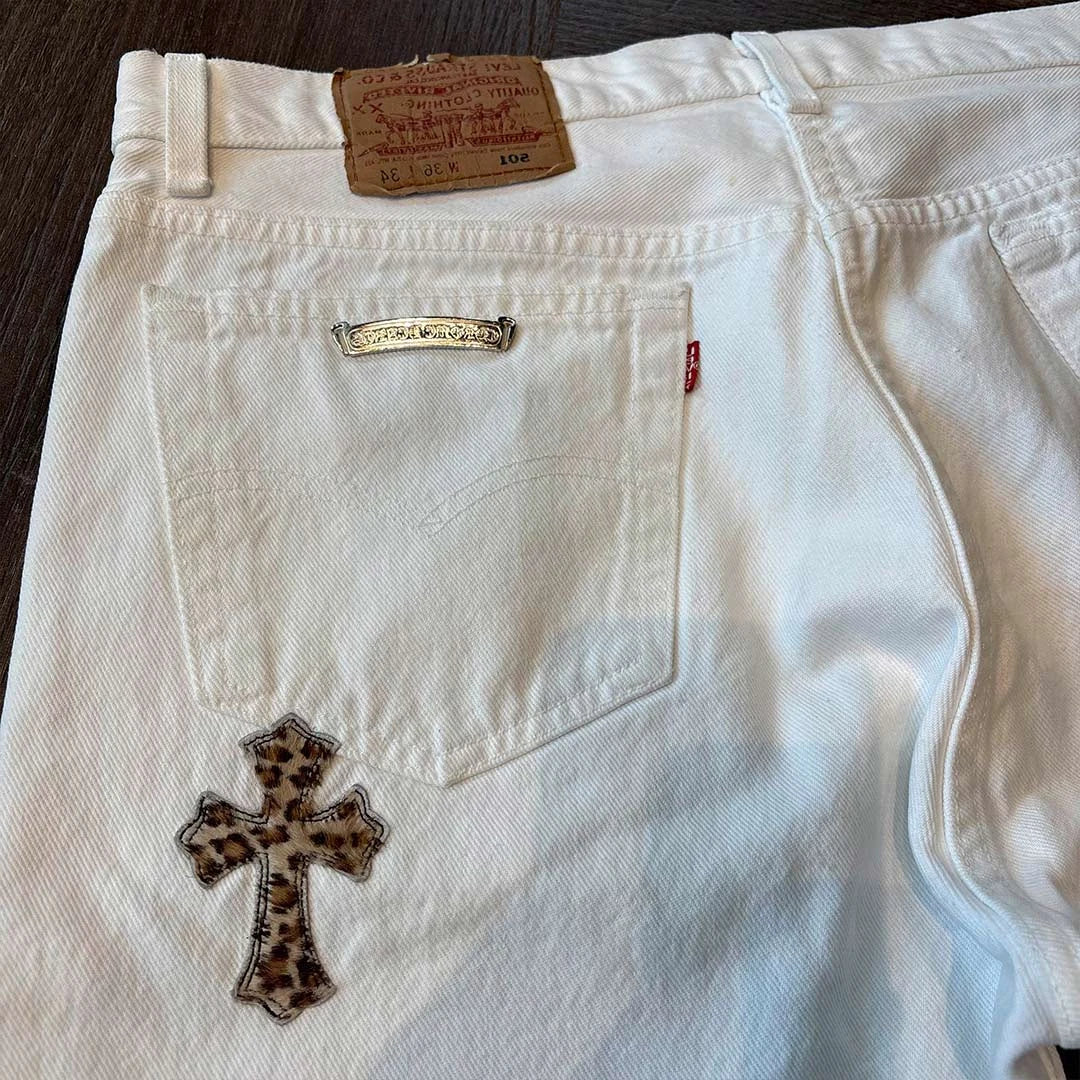 Chrome Hearts White Leopard Patch Denim Jeans