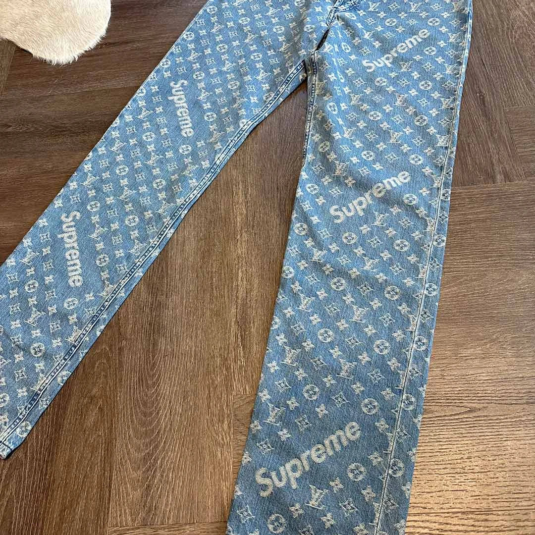 Supreme Louis Vuitton Monogram Blue Jeans