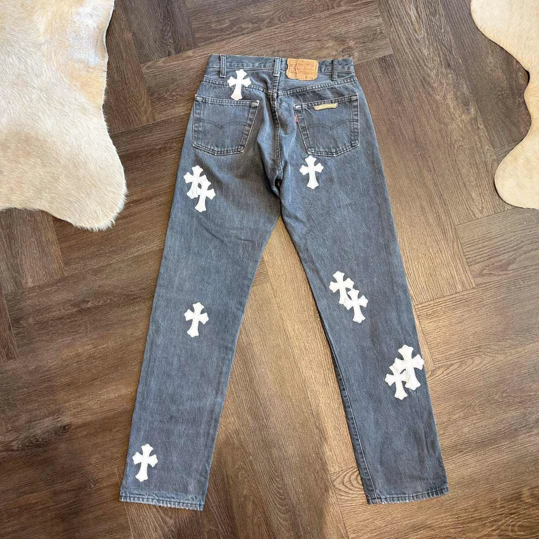 Chrome Hearts Grey White 20 Patch Jeans