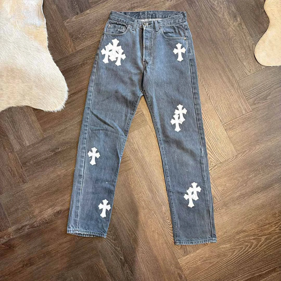 Chrome Hearts Grey White 20 Patch Jeans
