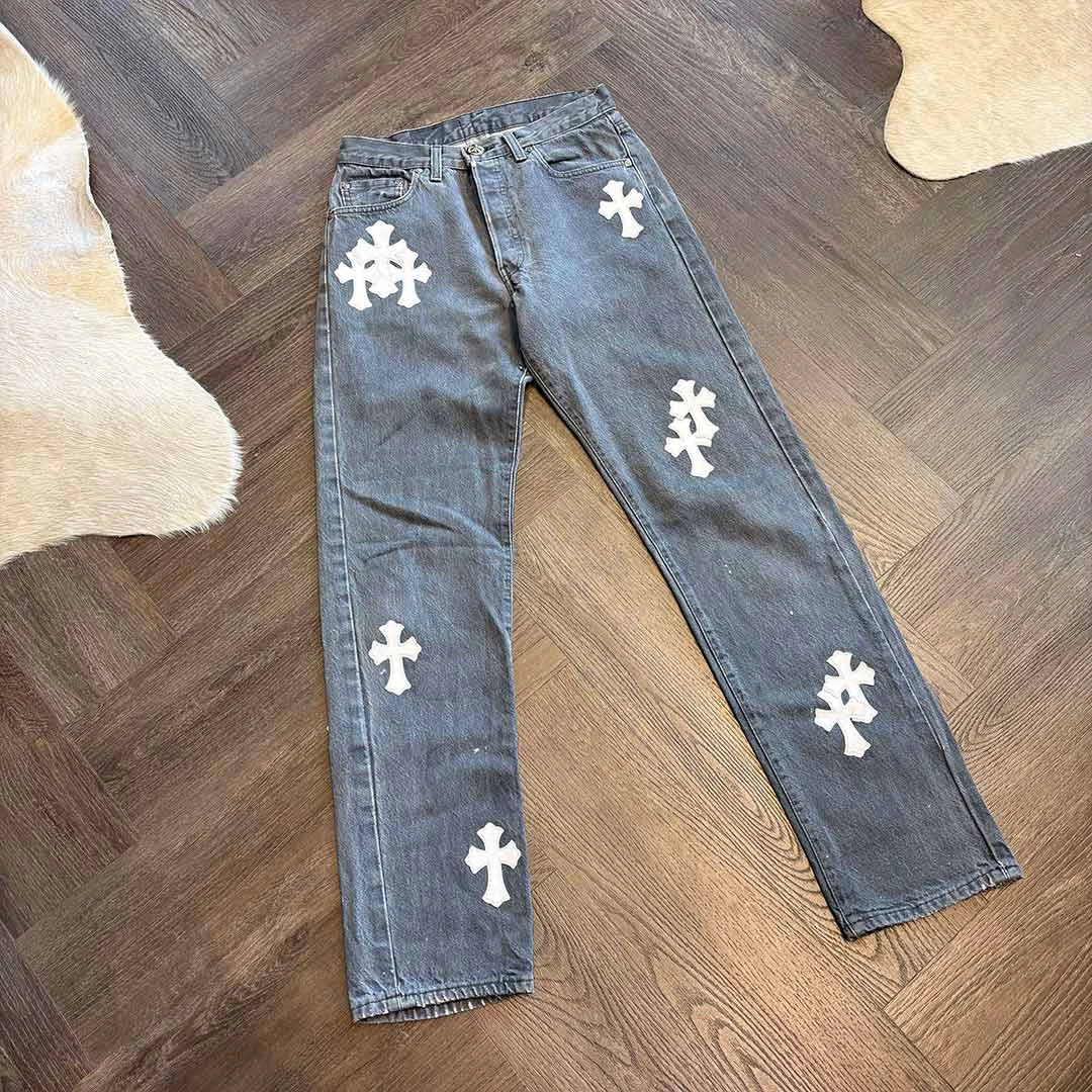 Chrome Hearts Grey White 20 Patch Jeans