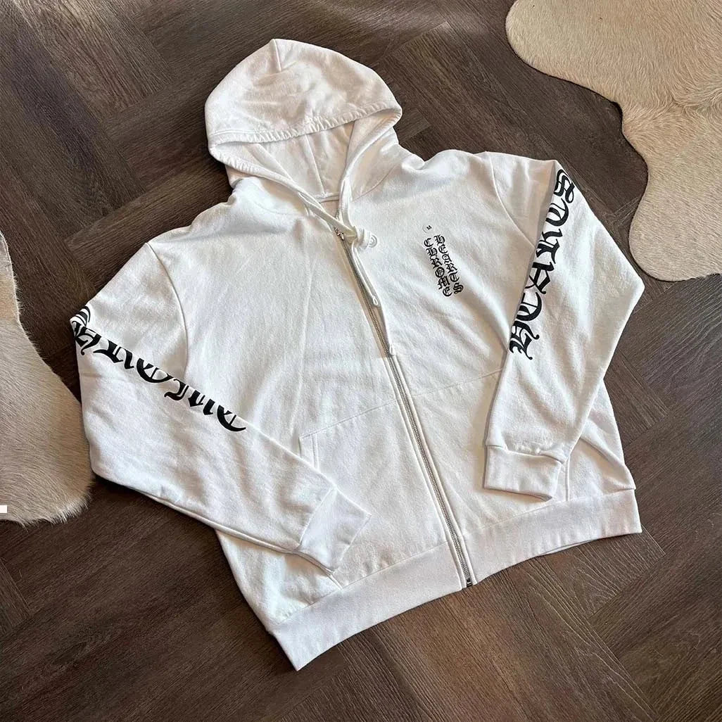 Chrome Hearts Scroll Logo White Black Hoodie