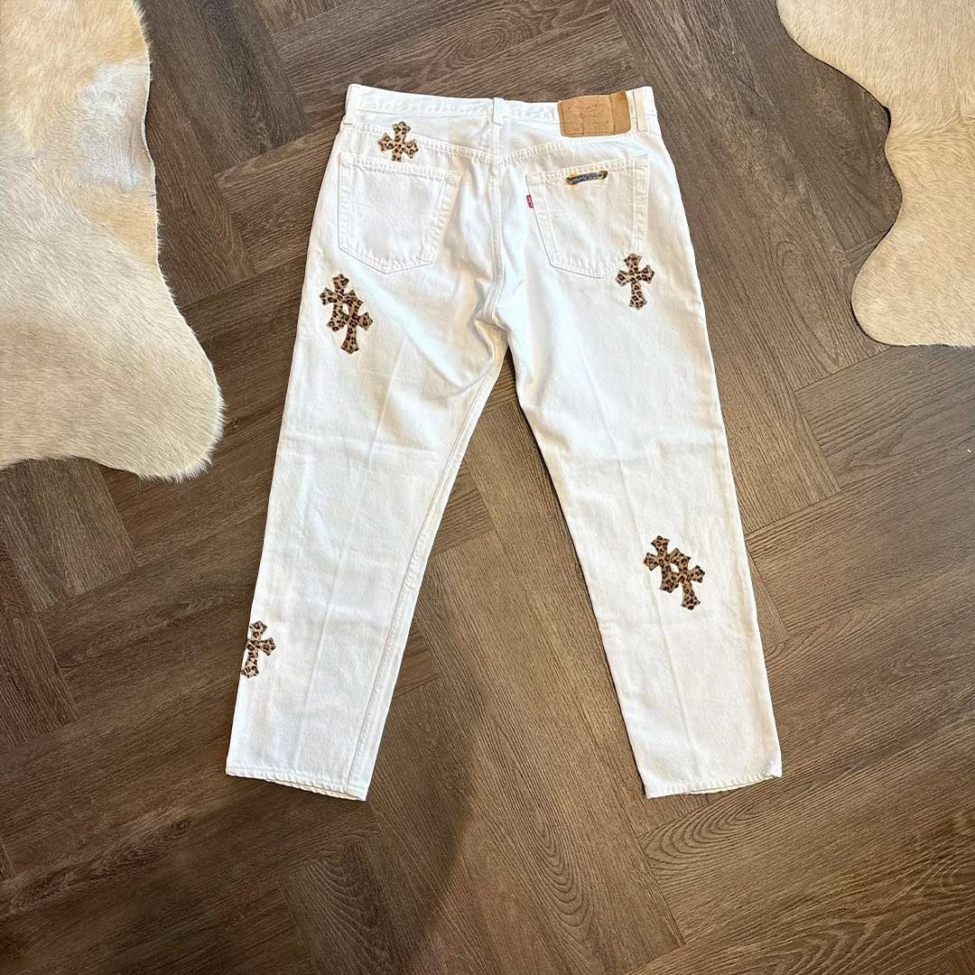 Chrome Hearts White Leopard Jeans 16 Patches