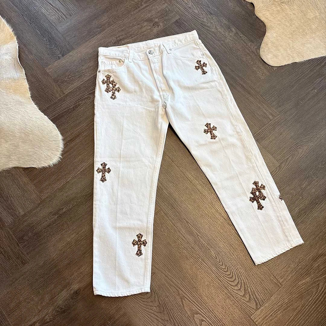 Chrome Hearts White Leopard Jeans 16 Patches