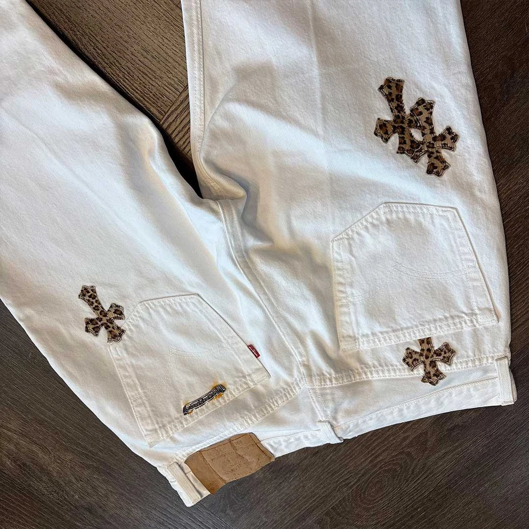 Chrome Hearts White Leopard Jeans 16 Patches