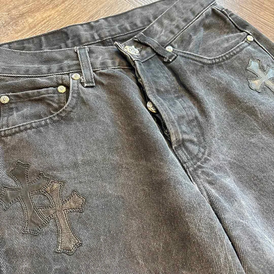 Chrome Hearts Grey Black Jeans 14 Patches